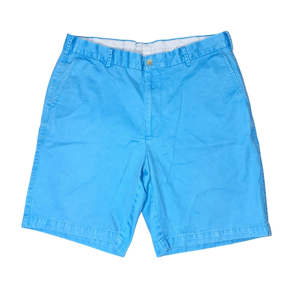 Peter Millar Mens 35 Sky Blue Cotton Flat Front Chino Shorts Classic Fit‎ Golf